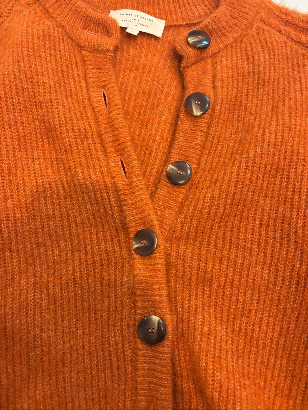 Othello Sezane Rust Orange Ribbed Button Cardigan - Picture 7 of 10